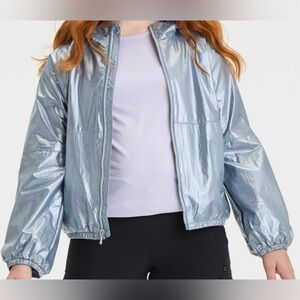 All In Motion Metallic Blue Holographic Windbreaker Jacket Girls XL 16